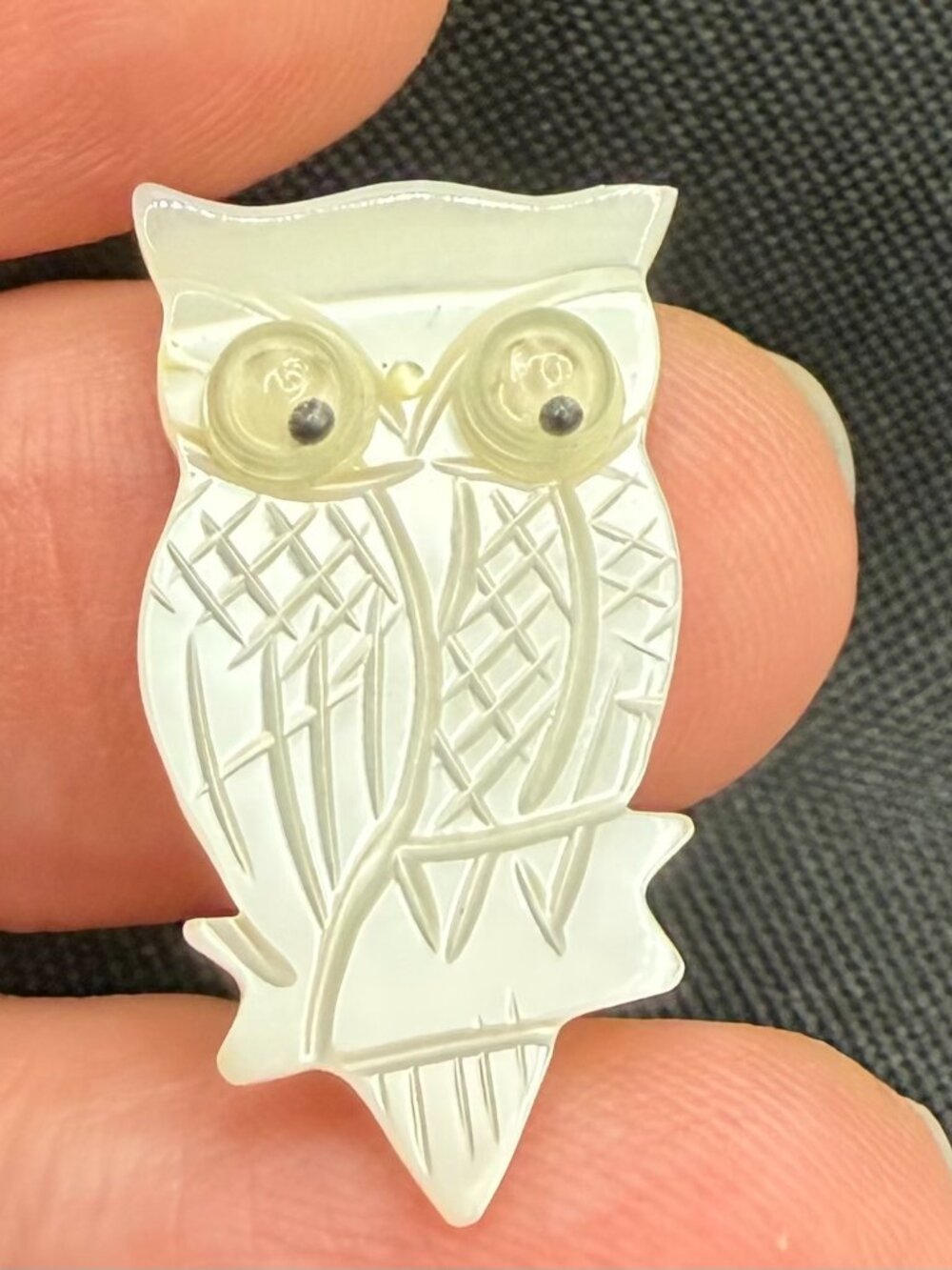 Vintage Carved Mother of Pearl Owl Brooch Pin